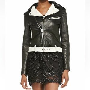 IRO Black and Cream Leather Leather Moto Biker Jacket Size 36 l US Small